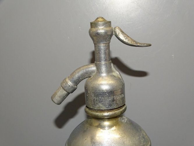 -ANCIEN SIPHON CAGE METAL SIPHONIA PARIS VERRE BLEU COLLECTION jus de grenier  D