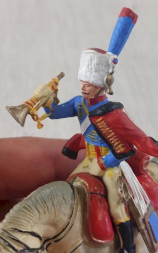 Ancien soldat, cavalier trompette, Hussard, en plastique peint, Starlux Empire