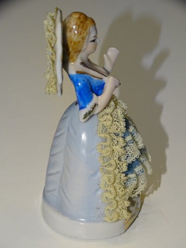 -ANCIEN SUJET PORCELAINE JEUNE FEMME A L'OMBRELLE JOLIE DENTELLE VITRINE    D