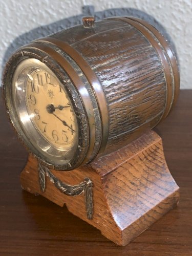 Ancien superbe réveil Junghans métal et bois trompe l'oeil