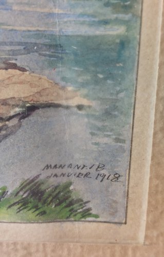 Ancien tableau de dessins / peinture, 1918