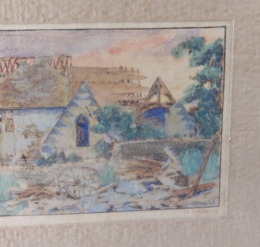 Ancien tableau de dessins / peinture, 1918