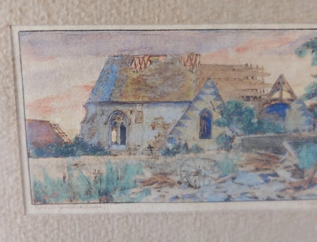 Ancien tableau de dessins / peinture, 1918