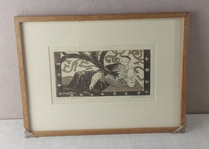 Ancien tableau / dessin / peinture, l'arbre de Jessé, par M.M. Gasseau