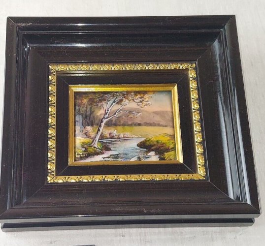 Ancien tableau en émaux de Limoges, paysage, André Bureau, XXème