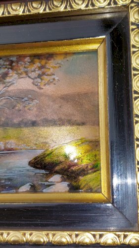 Ancien tableau en émaux de Limoges, paysage, André Bureau, XXème