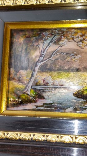 Ancien tableau en émaux de Limoges, paysage, André Bureau, XXème