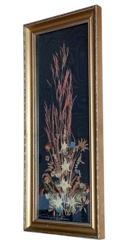 Ancien Tableau Fleurs Séchées Herbier Botanique Encadrement Doré