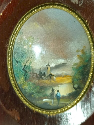 ancien tableau miniature sur cuivre signé avec cadre bois  en bon etat