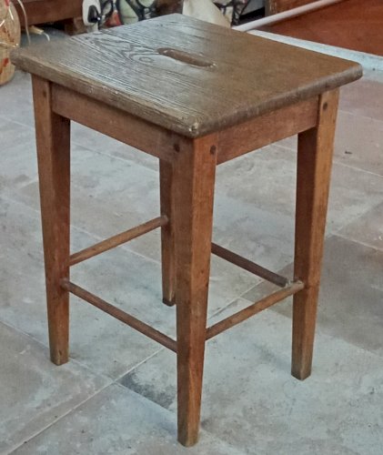 Ancien tabouret Bois Atelier à Poignée Chevillée Meuble Appoint Old Wooden Stool