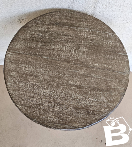 Ancien tabouret datelier en teck + fer forgé