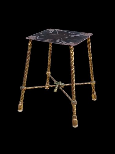 Ancien Tabouret Design Style Baguès Bagues Jansen Laiton Doré Années 1950 1960