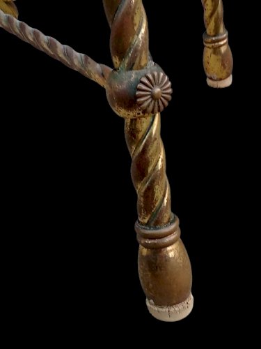 Ancien Tabouret Design Style Baguès Bagues Jansen Laiton Doré Années 1950 1960