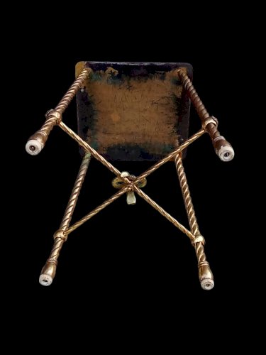 Ancien Tabouret Design Style Baguès Bagues Jansen Laiton Doré Années 1950 1960