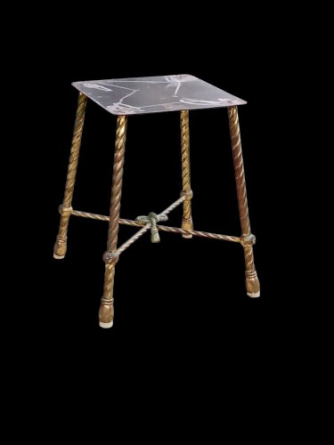 Ancien Tabouret Design Style Baguès Bagues Jansen Laiton Doré Années 1950 1960