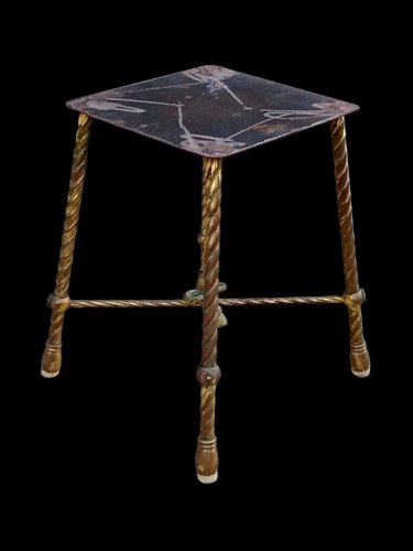 Ancien Tabouret Design Style Baguès Bagues Jansen Laiton Doré Années 1950 1960