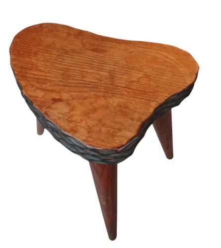 Ancien  tabouret tripode bois style Jean Touret  brutaliste brutalisme