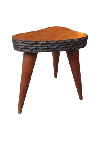 Ancien  tabouret tripode bois style Jean Touret  brutaliste brutalisme