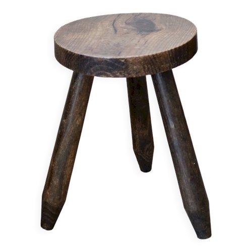 Ancien tabouret tripode en bois foncé