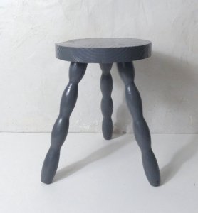 vintage gray painted solid oak tripod stool