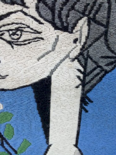 Ancien tapisserie laine broderie canevas tableau  Picasso Jacqueline aux fleurs