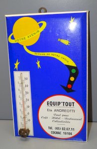 -ANCIEN THERMOMETRE GLACOÏDE MURAL PUBLICITE EQUIP'TOUT Ets ANDREOTTI COGNAC   D