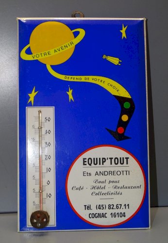 -ANCIEN THERMOMETRE GLACOÏDE MURAL PUBLICITE EQUIP'TOUT Ets ANDREOTTI COGNAC   D
