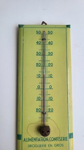 ANCIEN THERMOMETRE PUBLICITAIRE ALIMENTATION CONFISERIE DROGUERIE EN GROS