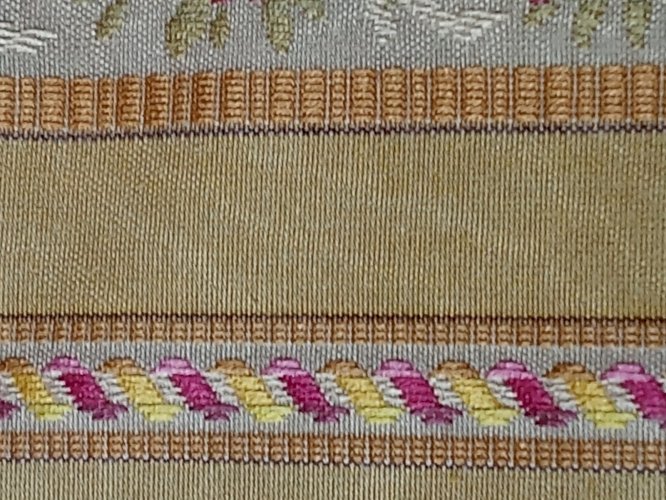 Ancien Tissu Soie décor Panier Fleur Floral couture Tapisserie old sewing fabric