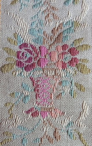 Ancien Tissu Soie décor Panier Fleur Floral couture Tapisserie old sewing fabric