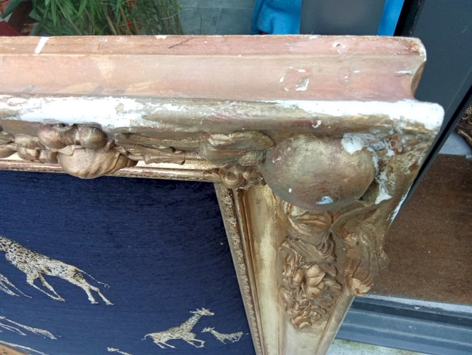 Ancien Très Grand Cadre Doré Encadrement Velours Décor Girafe Pièce Unique