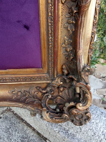 Ancien Très Grand Cadre Encadrement Doré Style Louis XV Velours  Pièce Unique