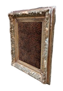 Ancien Très Grand Cadre Encadrement Velours Panthère Pièce Unique