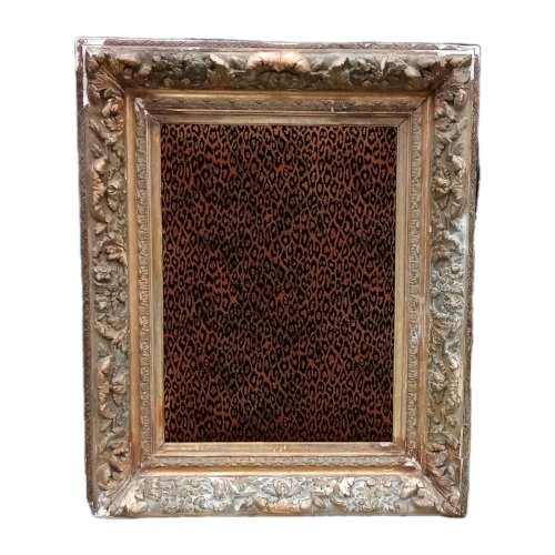 Ancien Très Grand Cadre Encadrement Velours Panthère Pièce Unique