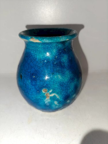 ancien vase à coulure bleue style lachenal signé Wertel? en bon etat