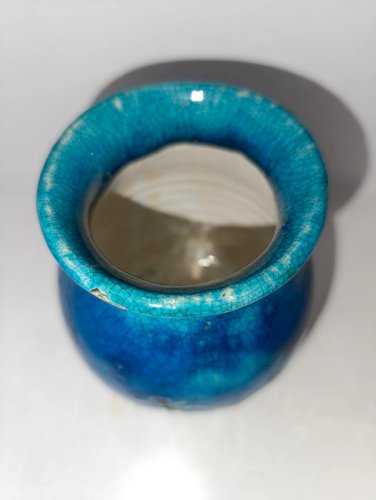 ancien vase à coulure bleue style lachenal signé Wertel? en bon etat