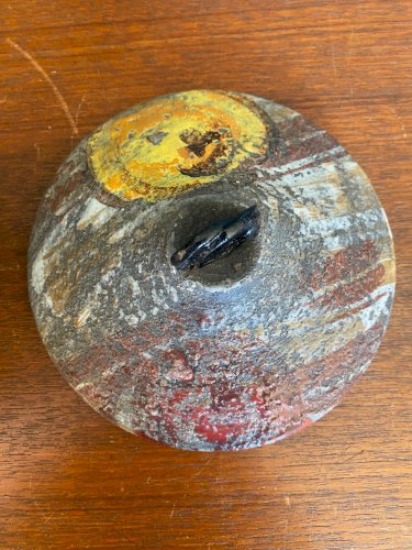 Ancien vase à couvert, terre cuite émaillée, école Italienne Romacréa, 1950.