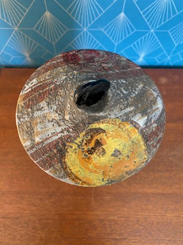 Ancien vase à couvert, terre cuite émaillée, école Italienne Romacréa, 1950.