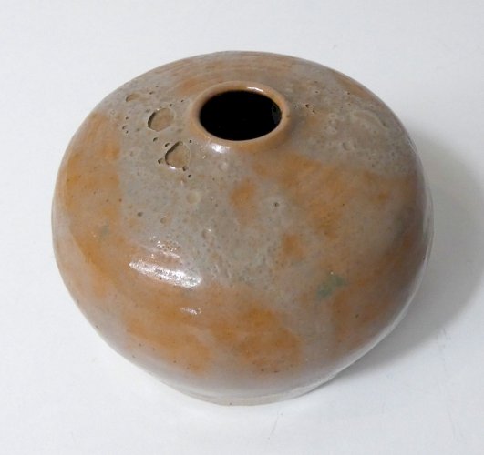 ancien vase boule en grès  texturé design brutaliste vintage signé