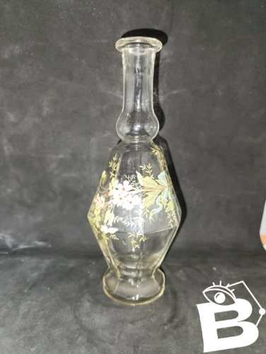 ancien vase /bouteille en verre à facette decor emaillé Legras? en bon etat
