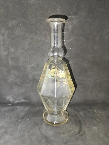 ancien vase /bouteille en verre à facette decor emaillé Legras? en bon etat