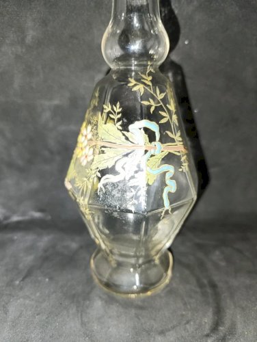 ancien vase /bouteille en verre à facette decor emaillé Legras? en bon etat