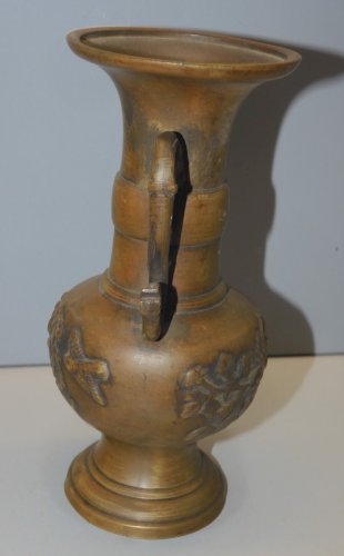 - ANCIEN VASE BRONZE JAPON ANSES TETES D'ELEPHANT COLLECTION Belle Patine     D