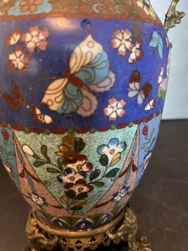 ancien vase chinois en emaux cloisonnés dans son jus chine asiatique