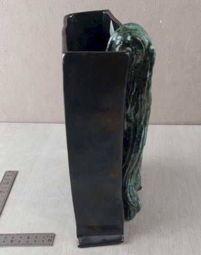 Ancien vase, effet drapé, en céramique, à identifier, JR / JK