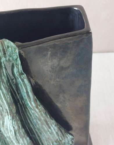 Ancien vase, effet drapé, en céramique, à identifier, JR / JK