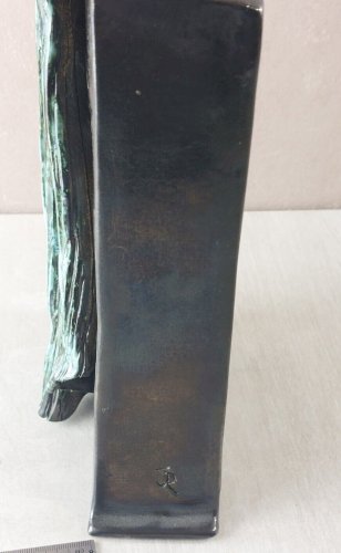 Ancien vase, effet drapé, en céramique, à identifier, JR / JK