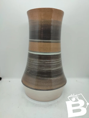 Ancien vase en grès tourné vernissé Décor floral signé Lemay, poterie de Novacelles en bel etat