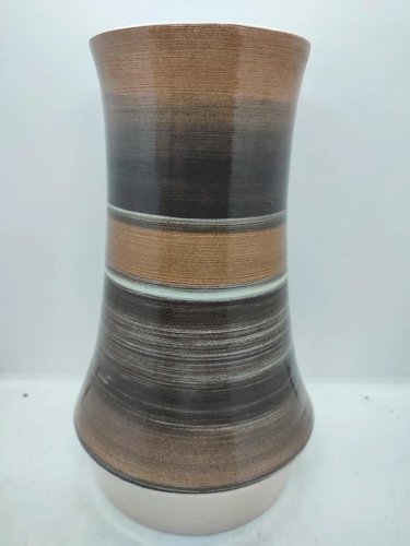Ancien vase en grès tourné vernissé Décor floral signé Lemay, poterie de Novacelles en bel etat
