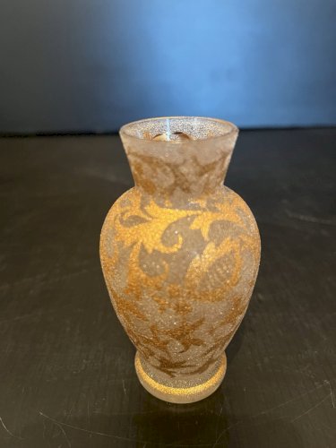 ancien vase miniature décor floral  doré  verrerie décoration